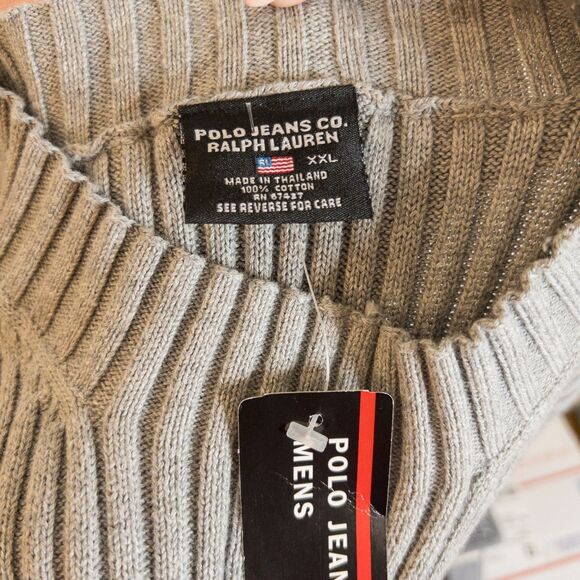 Vintage Y2K Polo Jeans Co. by Ralph Lauren Ribbed Knit Crew Sweater Grey XXL - Picture 7 of 16